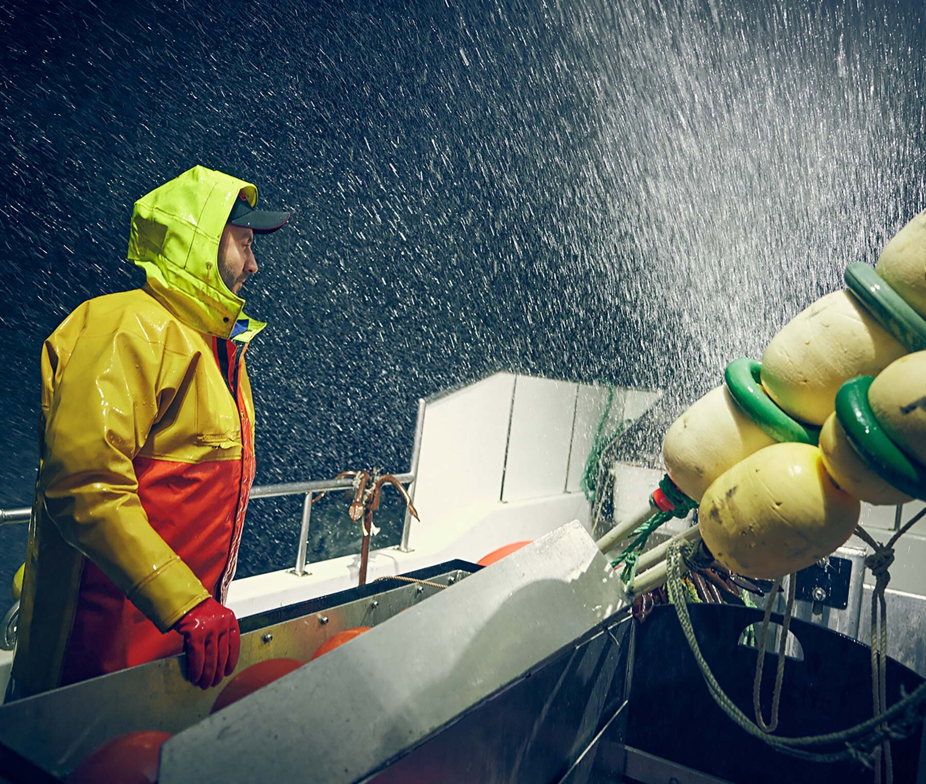 Fisherman in rough sea